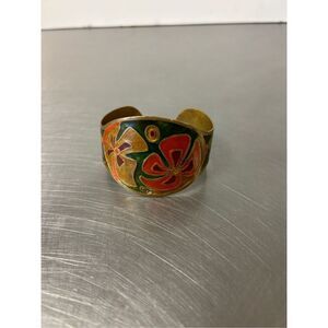 Vintage Brass Enamel Painted Wide Cuff Bracelet.